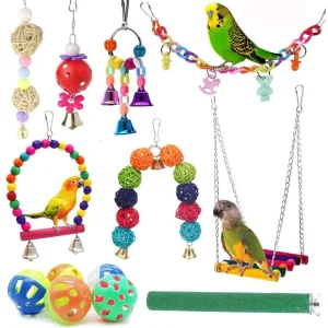 12 Packs Bird Toys Parrot Swing Toys - Chewing Hanging Bell Pet Birds Cage Toys Suitable for Small Parakeets,Love Birds, Cockatiels, Macaws, Finches