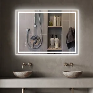DingLiLighting Wall Mounted Mirror Lighted LED Vanity Mirror Bathroom Mirror Anti-fog IP54 Waterproof Mirror, Dimmable 3 Color, Energy Saving