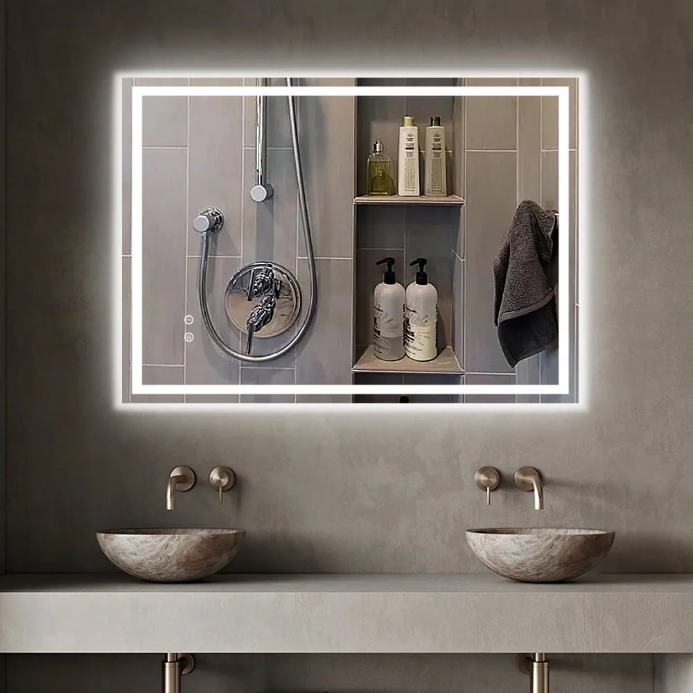 DingLiLighting Wall Mounted Mirror Lighted LED Vanity Mirror Bathroom Mirror Anti-fog IP54 Waterproof Mirror, Dimmable 3 Color, Energy Saving
