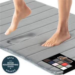 GORILLA GRIP Bathroom Rug, Soft Absorbent Memory Foam Shower Floor Mat, 24x17 Graphite Gray