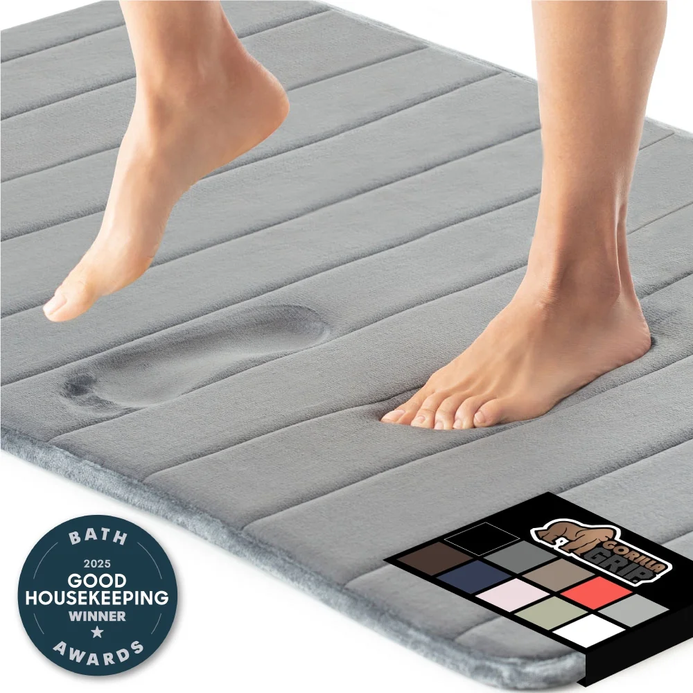 GORILLA GRIP Bathroom Rug, Soft Absorbent Memory Foam Shower Floor Mat, 24x17 Graphite Gray