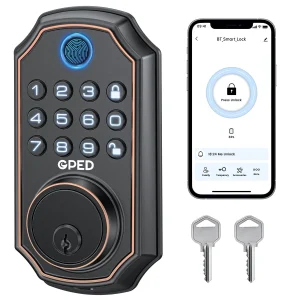 GPED Fingerprint Door Lock, Keyless Entry Door Lock with APP Control, Smart Locks for Front Door, Deadbolt Lock with 50 User, Auto Lock, IP 66 Waterproof, Easy Installation