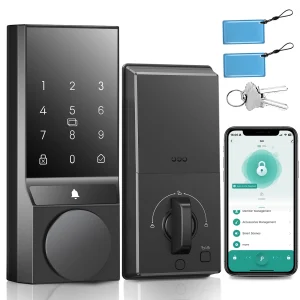 HOTEEL Smart Door Lock G4 5-in-1 Keyless Entry Door Lock With Touchscreen Keypad, Weatherproof, APP Remote Control&Bluetooth&Doorbell, For Home,Apartment,Office and Garages,Black