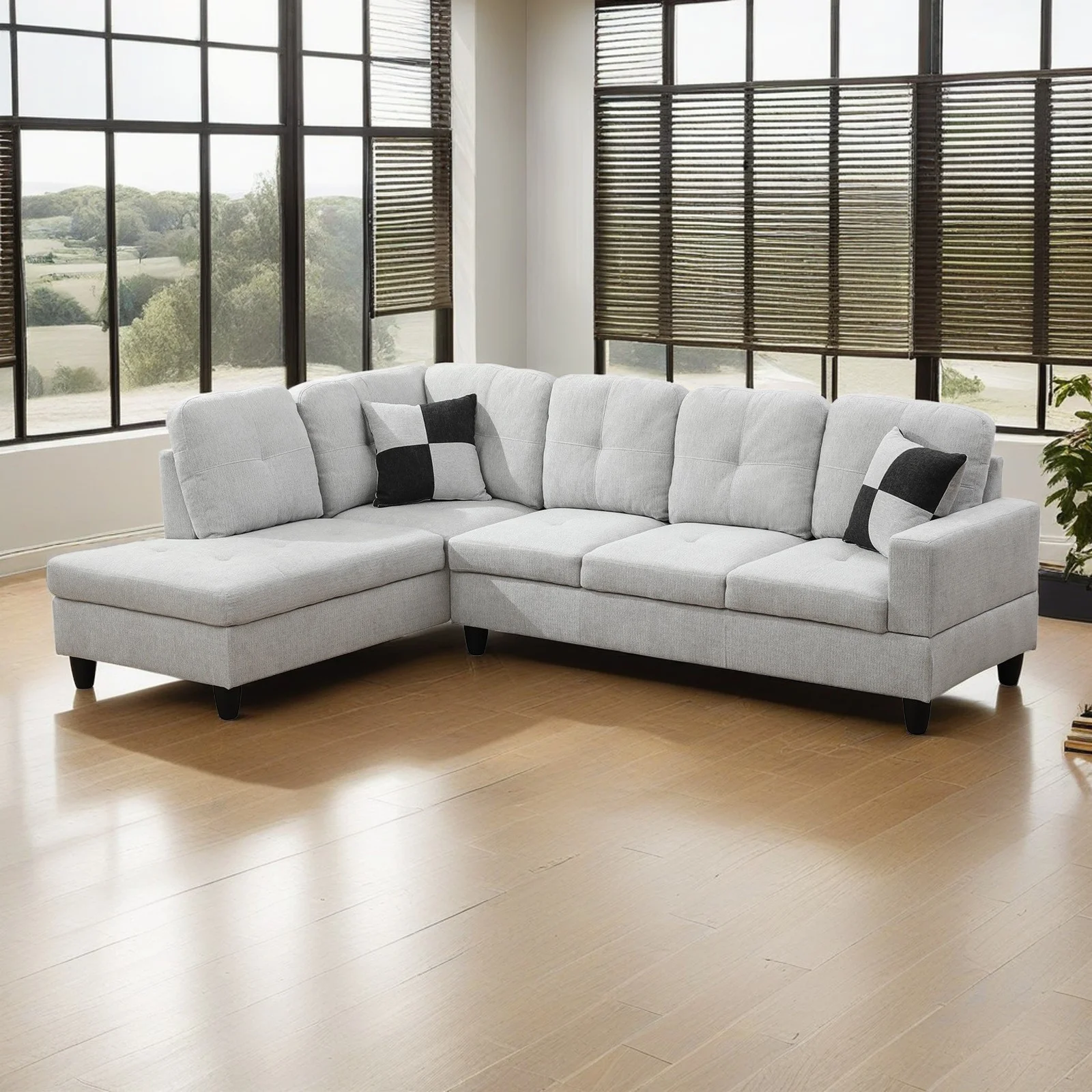 Hommoo Couch Sofa Set, Modern L-Shaped Sofa Living Room Furniture Set, Chenille Finish Sectional Sofa Set for Apartment, off-White