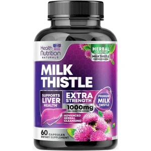 Milk Thistle Supplement 1000mg Equivalent - Liver Health Support with Dandelion Root & Silymarin Marianum, 9:1 Extract Liver Cleanse Detox & Repair - Nature's Milk Thistle Supplements - 60 Capsules